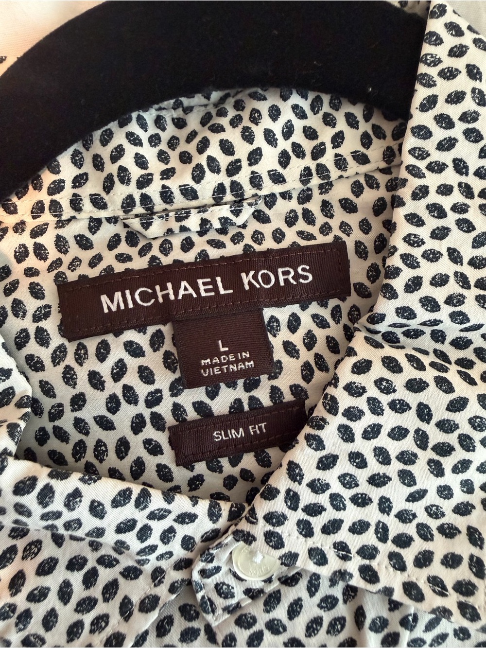 Michael Kors Men’s Slim Fit Black & White Printed Short Sleeve Button Shirt - L